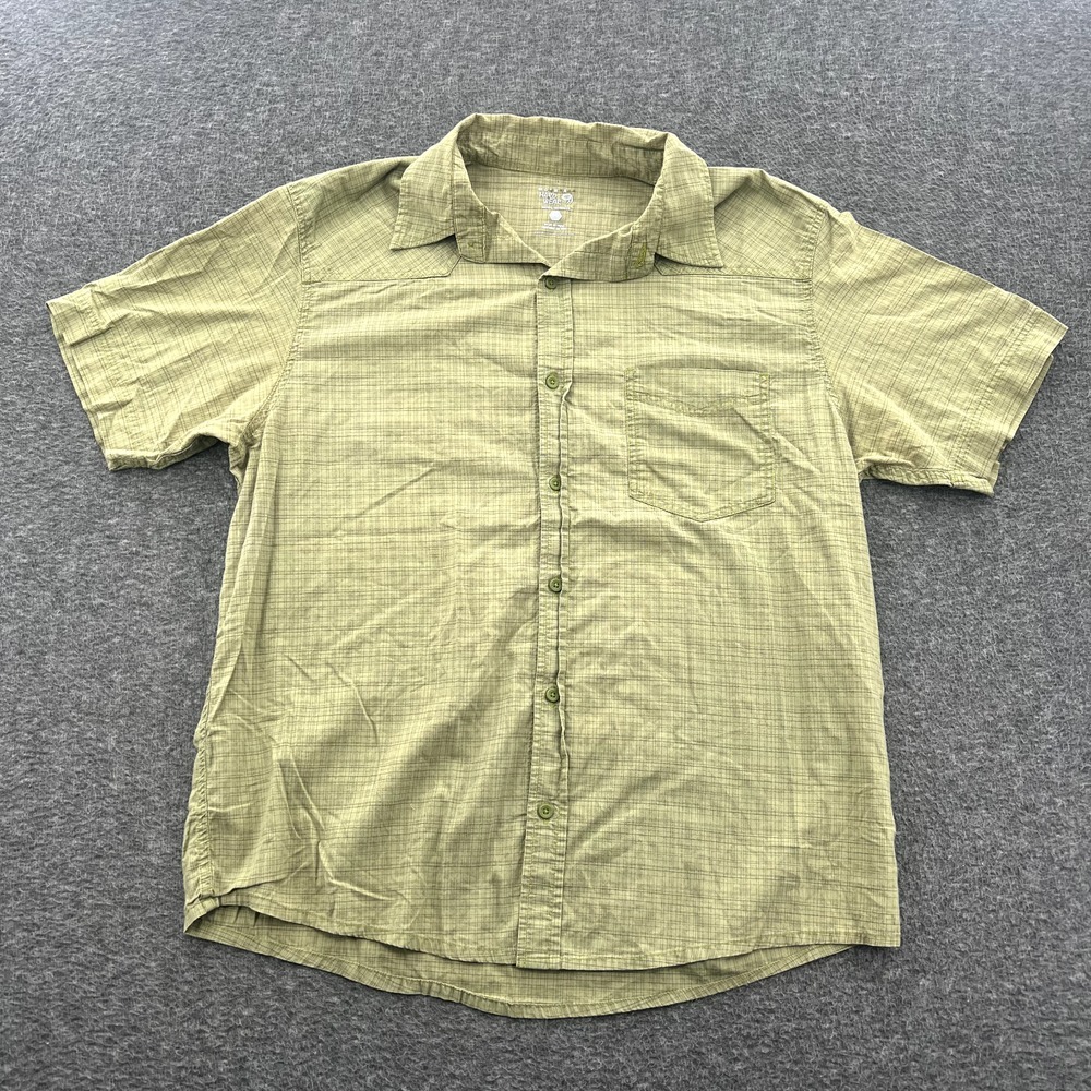 Mountain Hardwear Button Up Shirt Mens L Green Pocket‎ Outdoor Hiking SS EUC